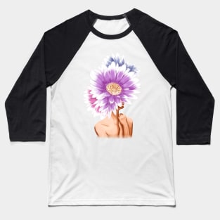 Girl with beautiful flowers instead of a head. Baseball T-Shirt